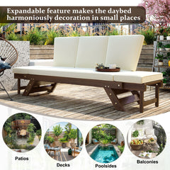 Outdoor Adjustable Wooden Patio Daybed Sofa With Cushions (SAK41345)