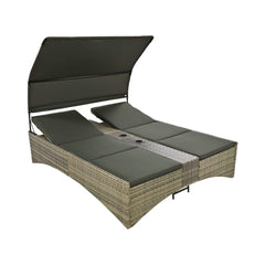 Outdoor Rattan Patio Daybed With Adjustable Backrest, Canopy Roof, Storage Box And Cup Holders (SAK54220)