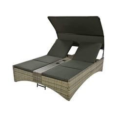 Outdoor Rattan Patio Daybed With Adjustable Backrest, Canopy Roof, Storage Box And Cup Holders (SAK54220)