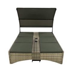 Outdoor Rattan Patio Daybed With Adjustable Backrest, Canopy Roof, Storage Box And Cup Holders (SAK54220)
