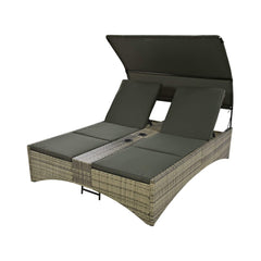 Outdoor Rattan Patio Daybed With Adjustable Backrest, Canopy Roof, Storage Box And Cup Holders (SAK54220)