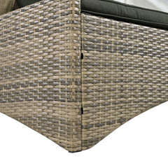 Outdoor Rattan Patio Daybed With Adjustable Backrest, Canopy Roof, Storage Box And Cup Holders (SAK54220)