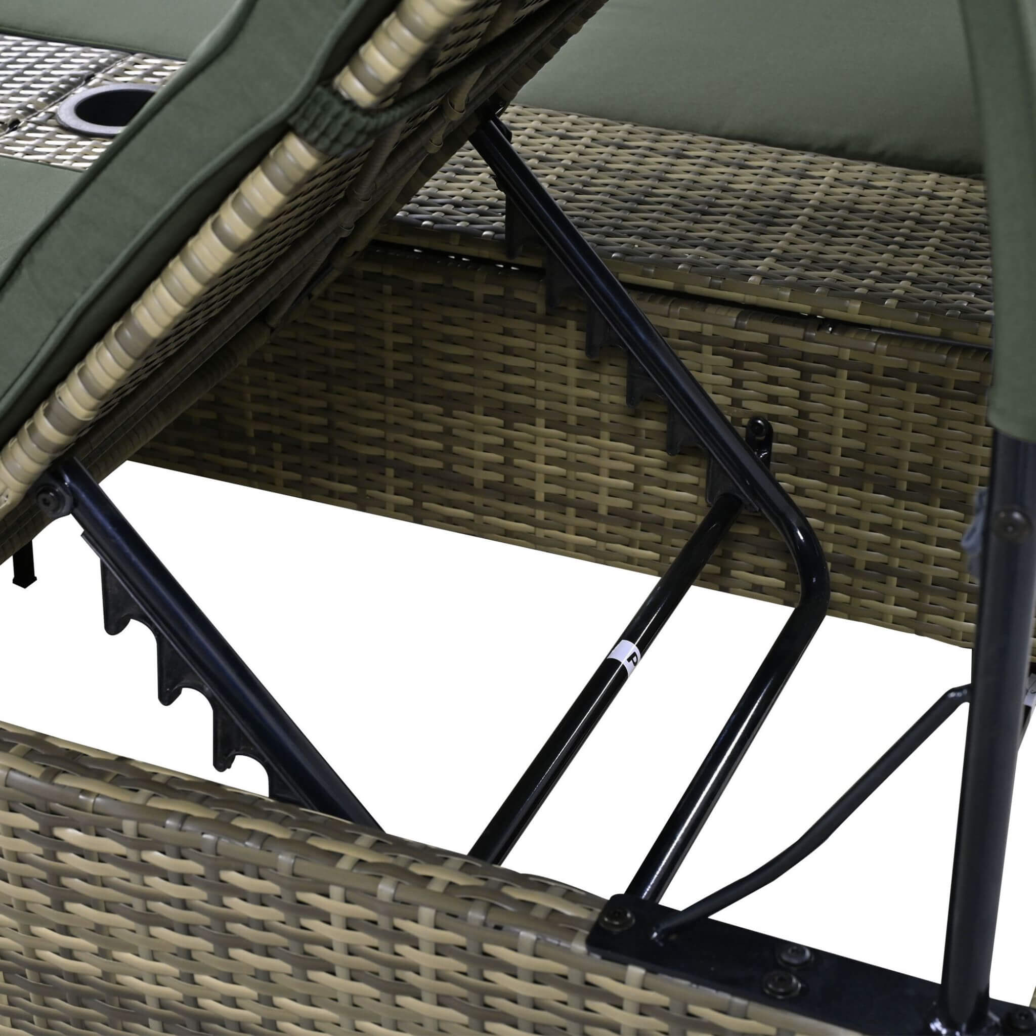 Outdoor Rattan Patio Daybed With Adjustable Backrest, Canopy Roof, Storage Box And Cup Holders (SAK54220)