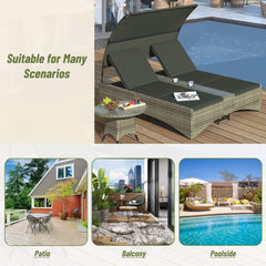 Outdoor Rattan Patio Daybed With Adjustable Backrest, Canopy Roof, Storage Box And Cup Holders (SAK54220)