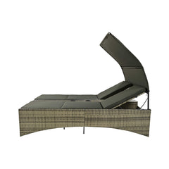 Outdoor Rattan Patio Daybed With Adjustable Backrest, Canopy Roof, Storage Box And Cup Holders (SAK54220)