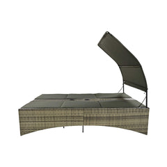 Outdoor Rattan Patio Daybed With Adjustable Backrest, Canopy Roof, Storage Box And Cup Holders (SAK54220)