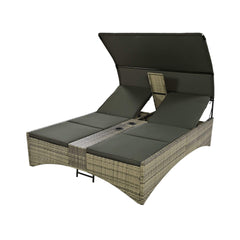Outdoor Rattan Patio Daybed With Adjustable Backrest, Canopy Roof, Storage Box And Cup Holders (SAK54220)