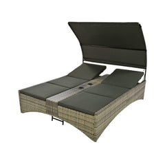 Outdoor Rattan Patio Daybed With Adjustable Backrest, Canopy Roof, Storage Box And Cup Holders (SAK54220)