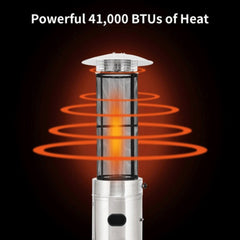 Portable Cylindrical Freestanding Outdoor Round Glass Tube Propane Patio Heater, 41K BTU (SAK93913)