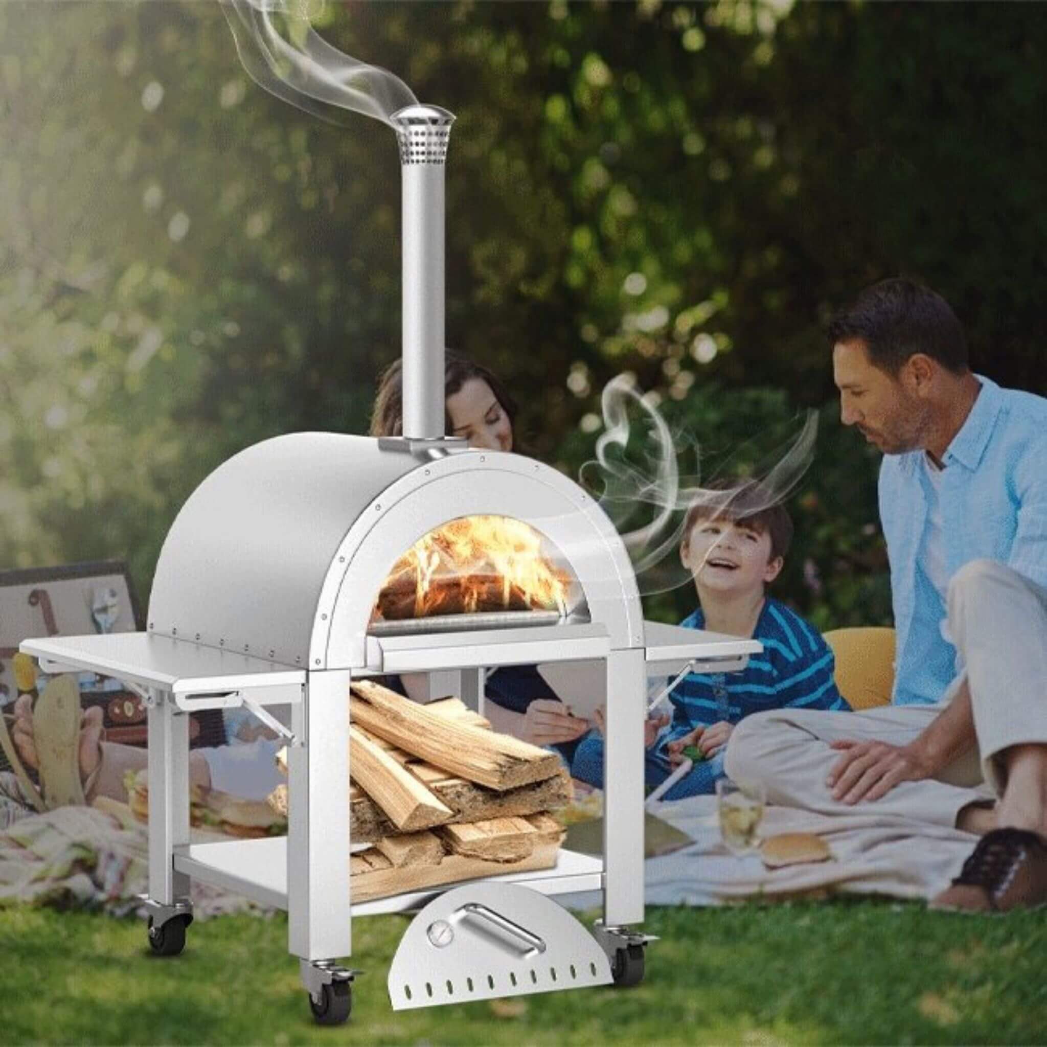 Portable Outdoor Stainless Steel Wood Fired Pizza Oven, 46'' (SAK46584)