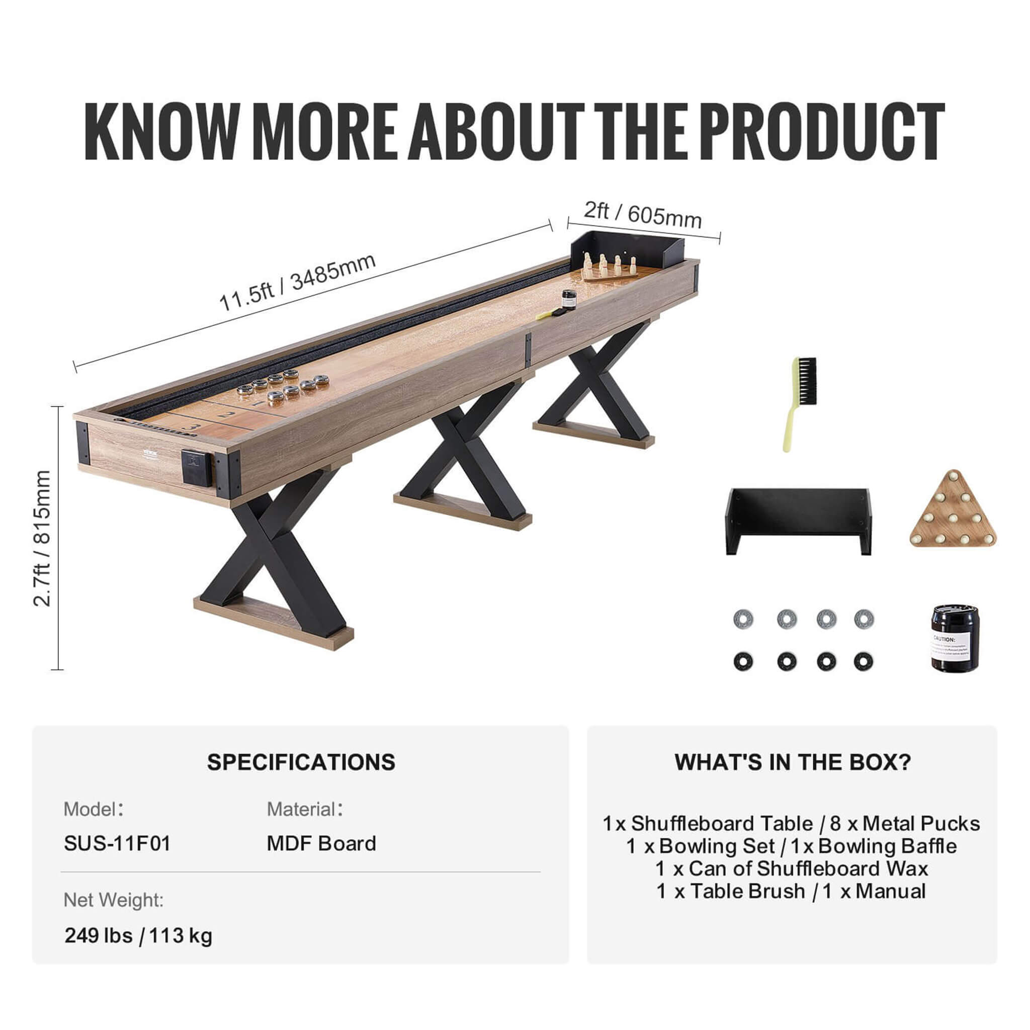 Premium 2-In-1 Shuffleboard Game Table Set With Bowling Combo (SAK81698)