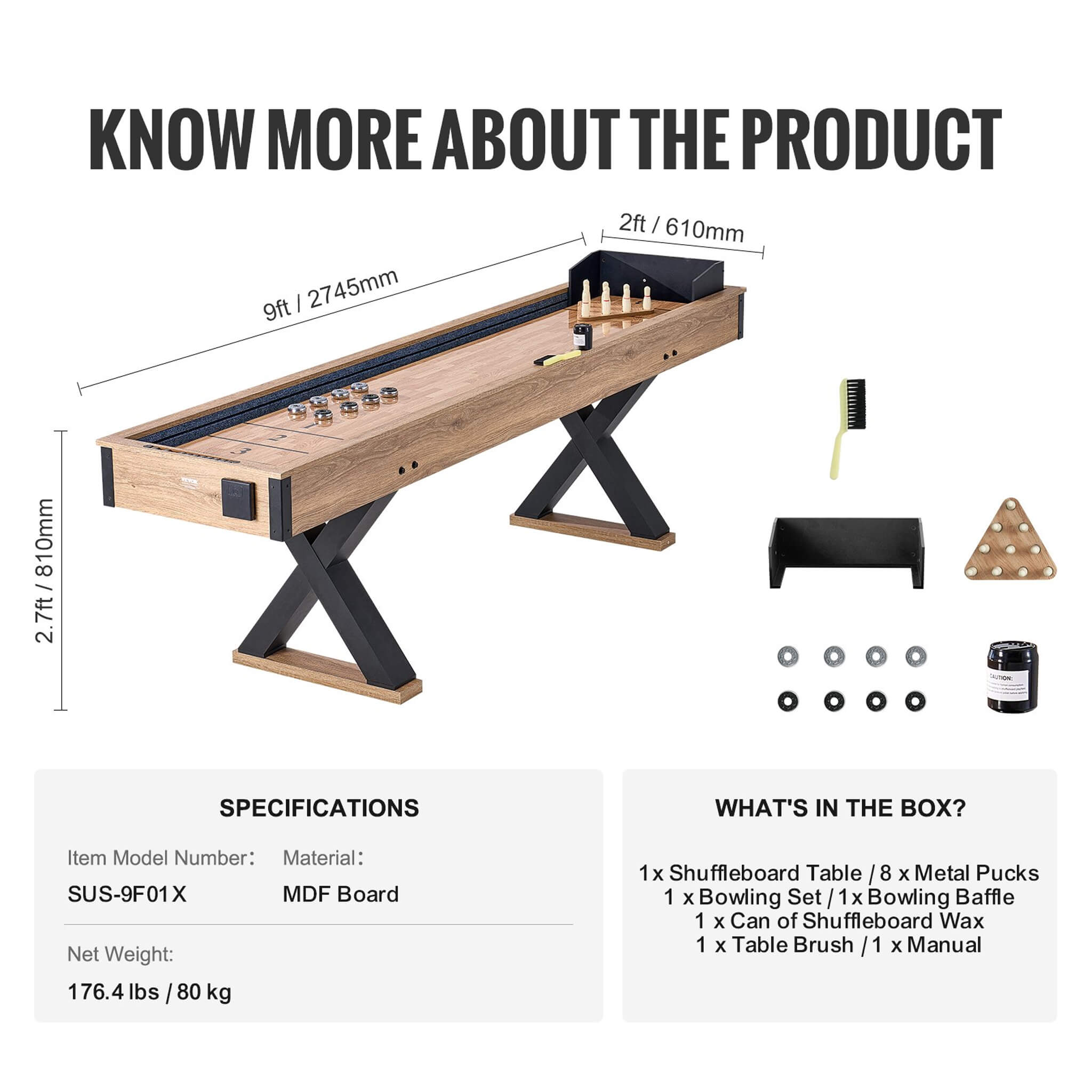 Premium 2-In-1 Shuffleboard Game Table Set With Bowling Combo (SAK81698)