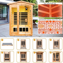 Premium 2-Person Indoor Outdoor Low EMF FAR-Infrared Hemlock Wood Personal Home Sauna Spa, 1750W (SAK27451)