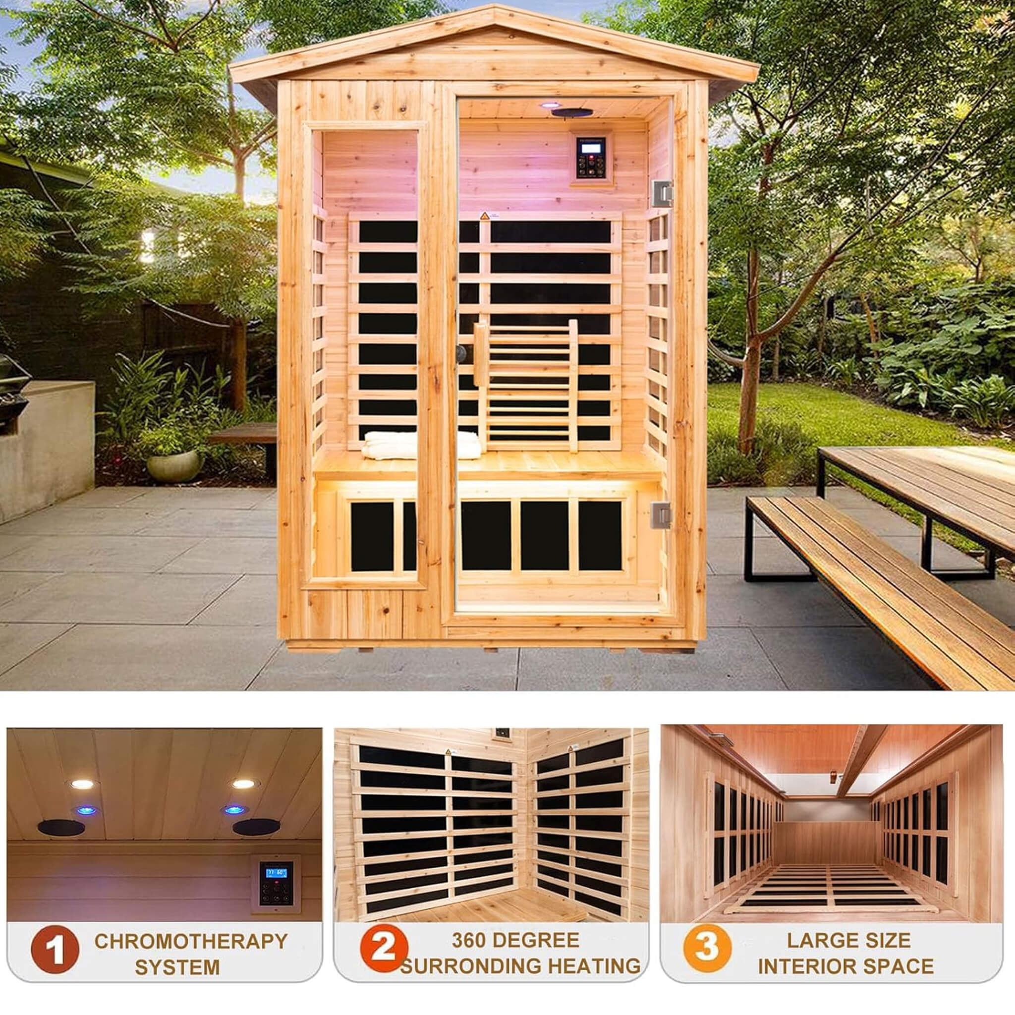 Premium 2-Person Indoor Outdoor Low EMF FAR-Infrared Hemlock Wood Personal Home Sauna Spa, 1750W (SAK27451)