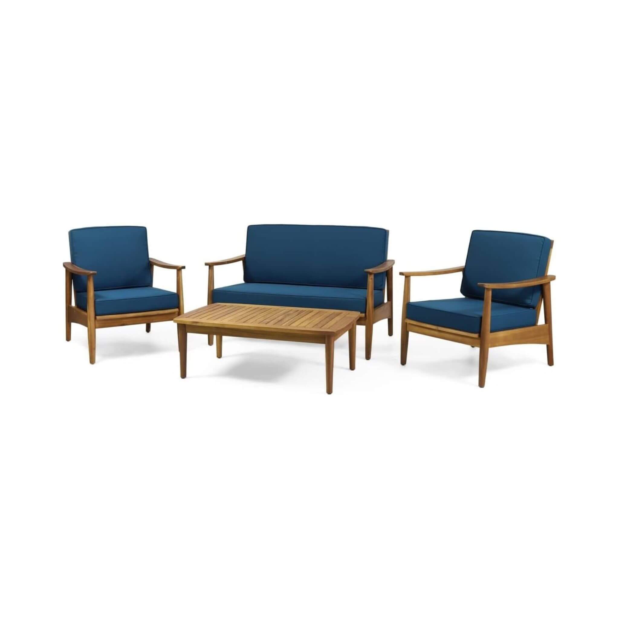 Premium 4-Piece Wooden Outdoor Patio Conversation Seating Set With Cushions (SAK31469)
