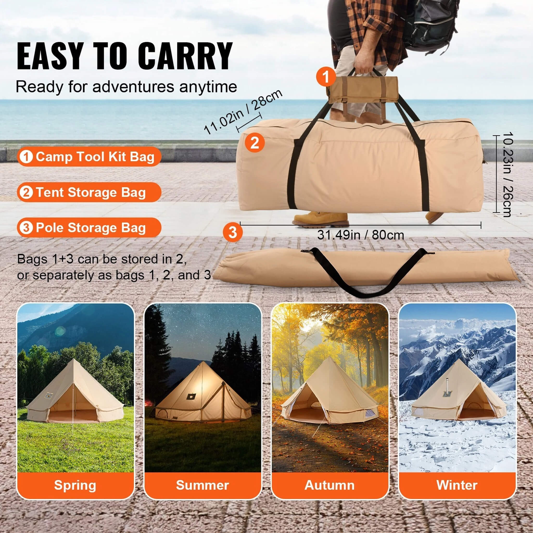 Premium 4-Season Camping Canvas Bell Yurt Tent With Stove Jack (SAK47589)