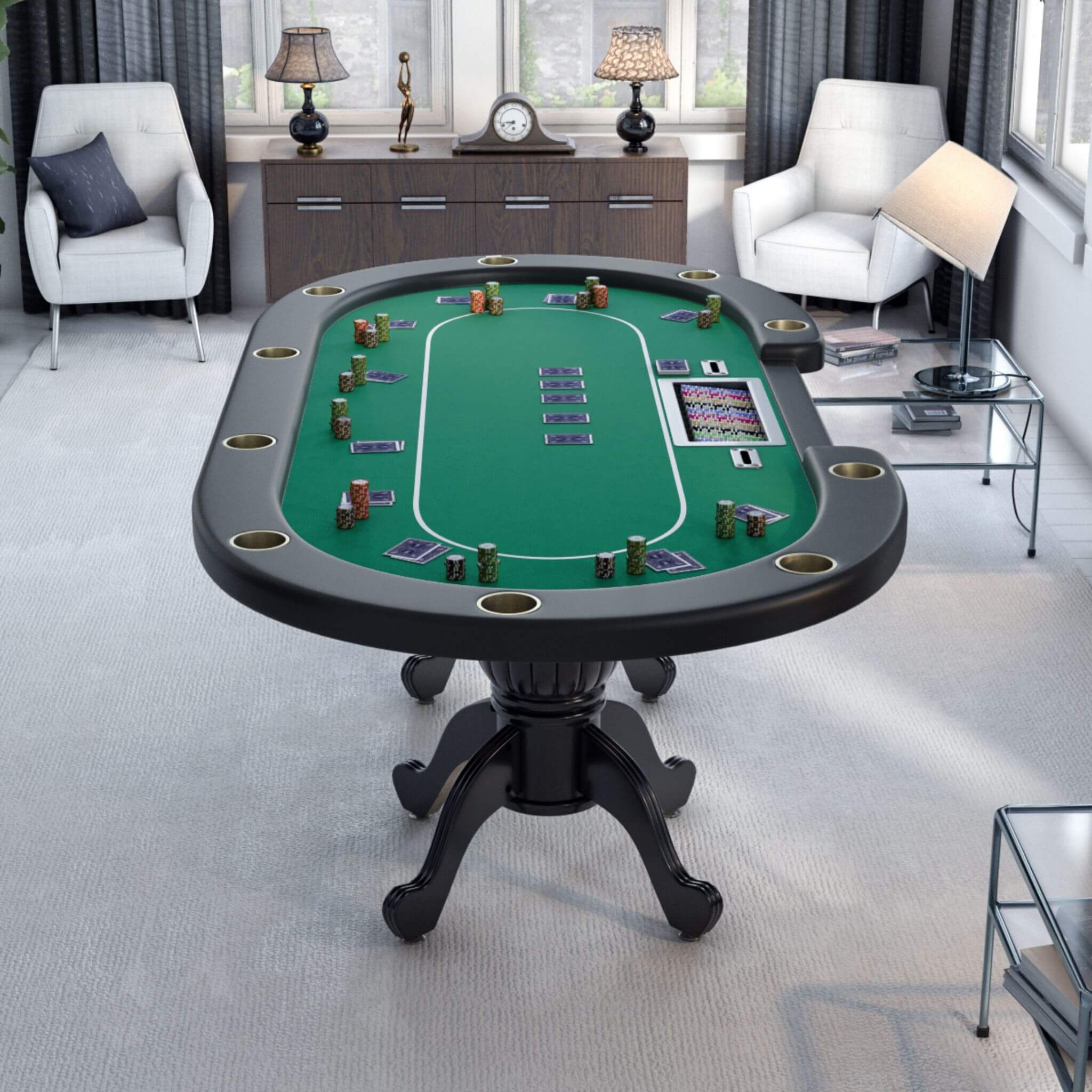 Premium 96" Aura Oval Poker Table With Cup Holders, Chips Tray And Drop Box (SAK31045)