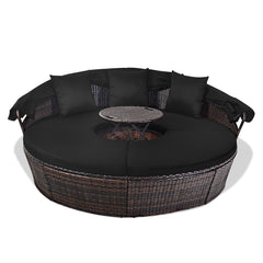 Premium Black Outdoor Patio Rattan Daybed Sofa W/ Adjustable Table Top, Canopy & 3 Pillows, 76'' (92534186)