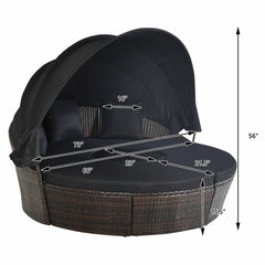 Premium Black Outdoor Patio Rattan Daybed Sofa W/ Adjustable Table Top, Canopy & 3 Pillows, 76'' (92534186)