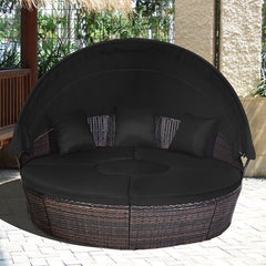 Premium Black Outdoor Patio Rattan Daybed Sofa W/ Adjustable Table Top, Canopy & 3 Pillows, 76'' (92534186)