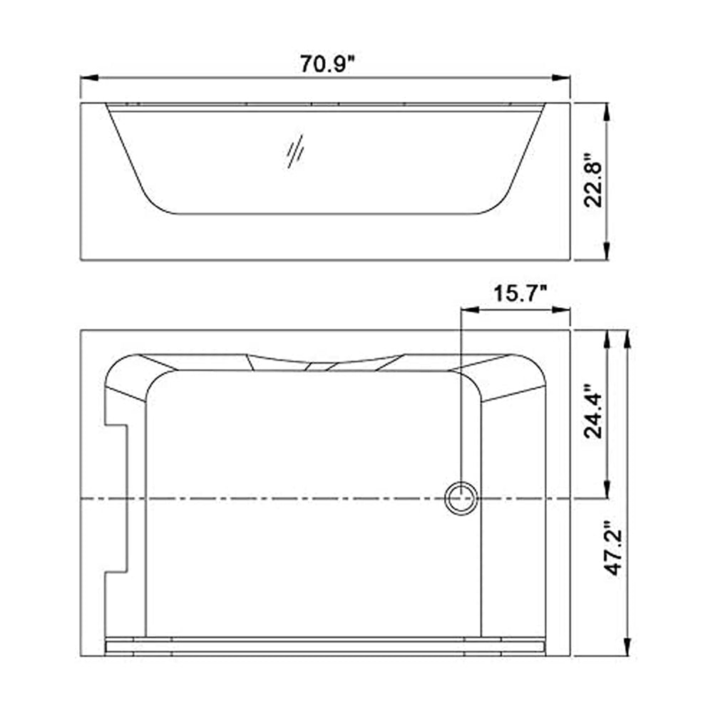 Premium Freestanding Rectangular Hydromassage Soaking Spa Bathtub, 71" (SAK28534)