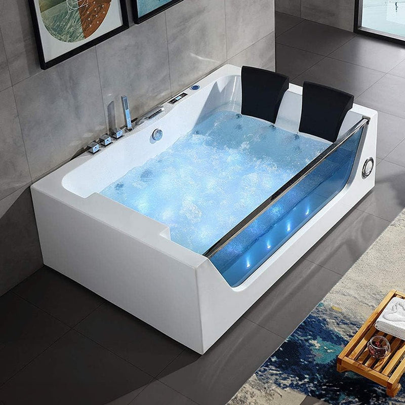 Premium Freestanding Rectangular Hydromassage Soaking Spa Bathtub, 71