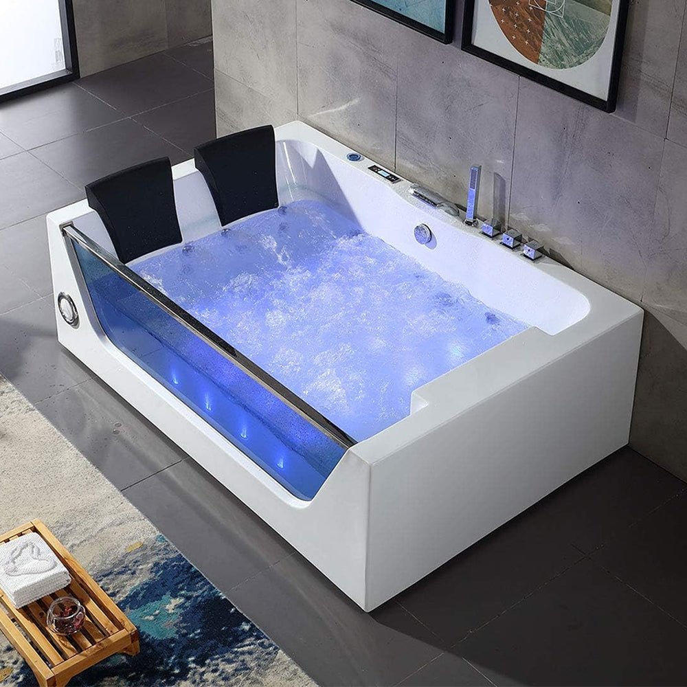 Premium Freestanding Rectangular Hydromassage Soaking Spa Bathtub, 71" (SAK28534)