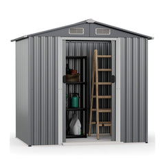 Premium Garden Galvanized Steel Storage Shed W/ Lockable Sliding Doors, 6x4' (SAK75842)