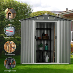 Premium Garden Galvanized Steel Storage Shed W/ Lockable Sliding Doors, 6x4' (SAK75842)