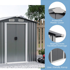 Premium Garden Galvanized Steel Storage Shed W/ Lockable Sliding Doors, 6x4' (SAK75842)