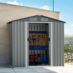 Premium Garden Galvanized Steel Storage Shed W/ Lockable Sliding Doors, 6x4' (SAK75842)