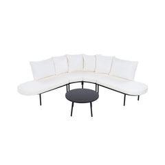 Premium Half- Moon 6-Person Curved All-Weather Outdoor Furniture Sofa Patio Set With Coffee Table And Cushions (SAK76332)