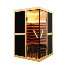 Premium Large 2-Person V-Shaped FAR Infrared Sauna Room With Double Glass Doors, 1980W (SAK96413)
