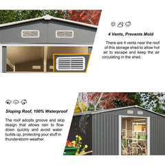 Premium Outdoor Galvanized Steel Backyard Storage Shed W/ Dual Lockable Sliding Doors, 11x13' (95382641)