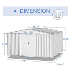Premium Outdoor Galvanized Steel Backyard Storage Shed W/ Dual Lockable Sliding Doors, 11x13' (95382641)