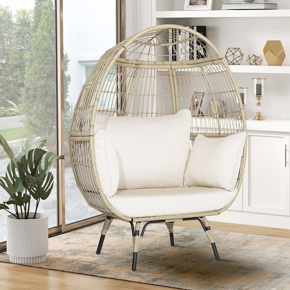 Premium Oversized Rattan Patio Egg Lounge Chair Basket With Cushions, 57" (95761284)
