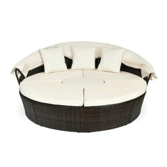 Premium Round Outdoor Patio Rattan Daybed W/ Canopy & Table, 76" (SAK96418)