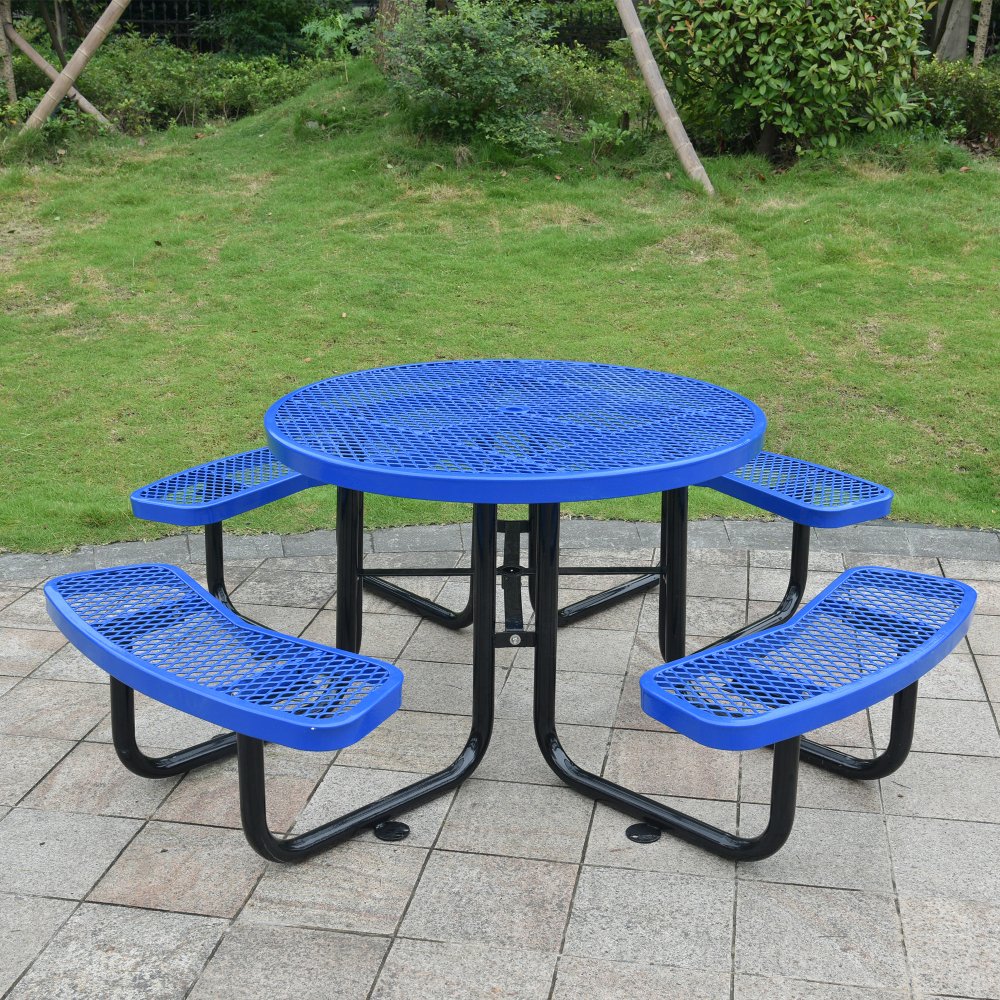 Large 46" Heavy Duty Round Outdoor Steel Picnic Table With Umbrella Hole (SAK96428)