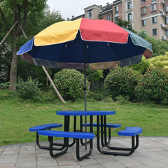 Large 46" Heavy Duty Round Outdoor Steel Picnic Table With Umbrella Hole (SAK96428)