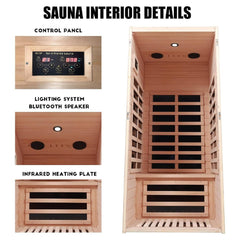 Premium 1-Person Indoor Low EMF FAR Infrared Heat Hemlock Wood Personal Home Spa Sauna, 1200W (SAK27463)