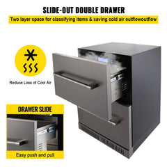 Small Double Drawer Stainless Steel Built-In Undercounter Beverage Refrigerator, 5.1 Cu.Ft. (SAK50273)