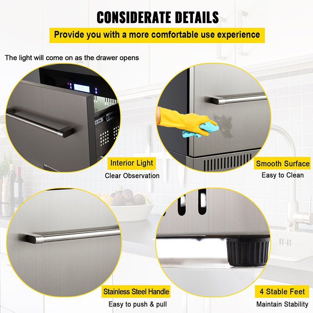 Small Double Drawer Stainless Steel Built-In Undercounter Beverage Refrigerator, 5.1 Cu.Ft. (SAK50273)