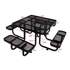 Large 46" Stylish Square Steel Picnic Table W/ Thermoplastic Coating & Umbrella Hole (SAK90547)