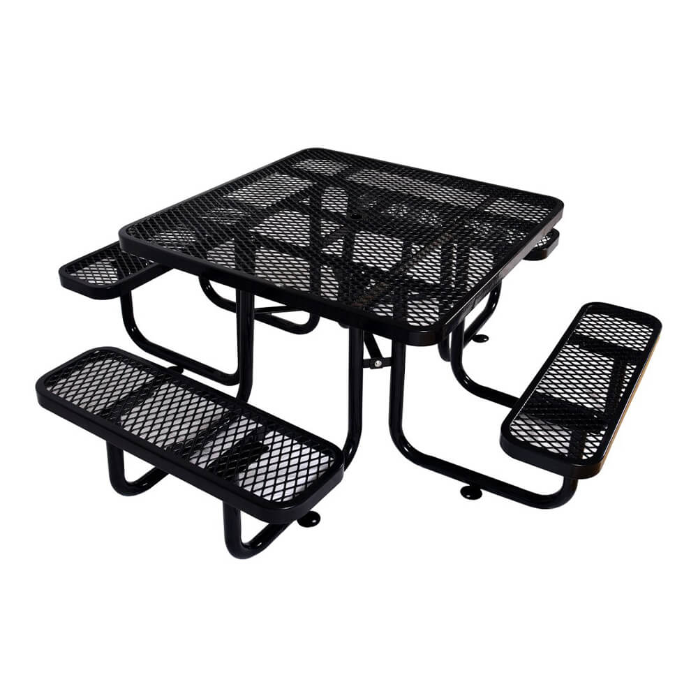 Large 46" Stylish Square Steel Picnic Table W/ Thermoplastic Coating & Umbrella Hole (SAK90547)