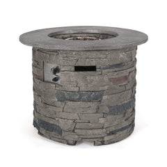 32" Transitional Outdoor Concrete Round Propane Fire Pit Table, Gray (SAK48268)