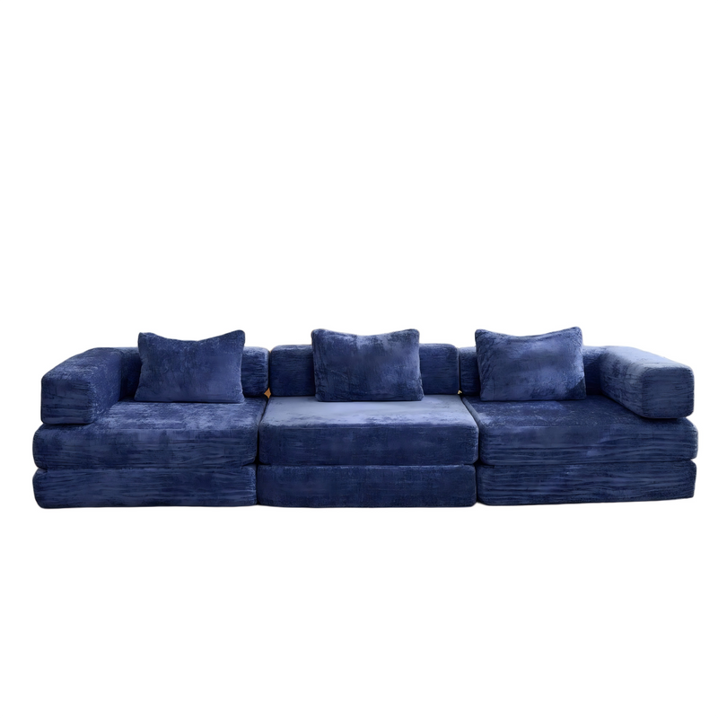 Compression Sofa,Convertible Floor Sofa Bed with Fixed-Shape Frame, Boneless Modular Sectional Sofa,No Assembly Required,Chenille fabric,for Living Room Bedroom,Dark Blue