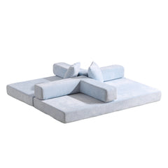 Floor Couch,Compression Sofa,Convertible Floor Sofa Bed-with Pillow Back Support Armrest,Comfy Futon Couch Lounge Sleeper Bed,Chenille fabric,for Living Room Bedroom (LIGHT-BLUE)