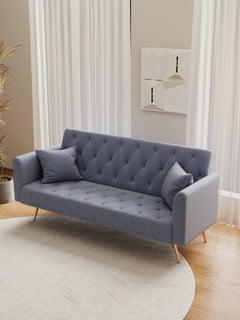 71-inch convertible love seat sofa, American vintage grey velvet material, suitable for small living room, bedroom, office