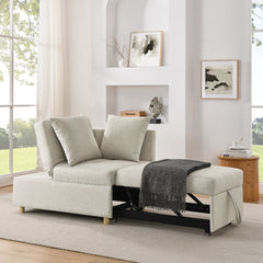 Convertible Sleeper Sofa Chair Adjustable Backrest Recliner with Pullout Sofa Bed with Wheels, Modern Linen Fabric for Living Room for Tight Spaces, Beige