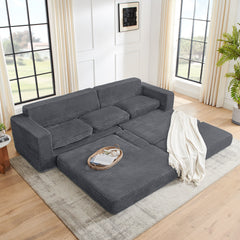 Modern Minimalist L-Shape Modular Sectional Sofa with Compressed Corduroy Upholstery in Gray